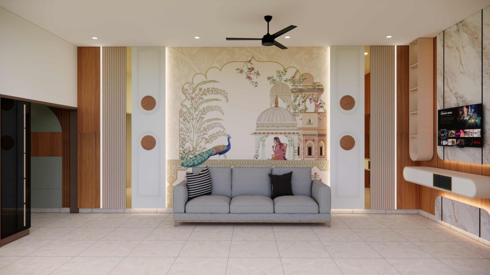 A living room designed and built by Huma Interiors, interior designers in Bengaluru