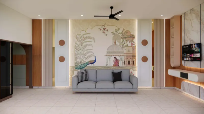 A living room designed and built by Huma Interiors, interior designers in Bengaluru